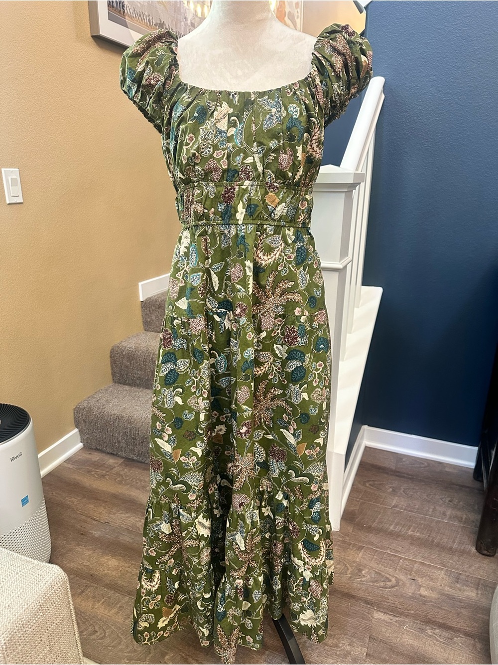 Ulla Johnson Paloma - Olive Green Botanical Midi Dress